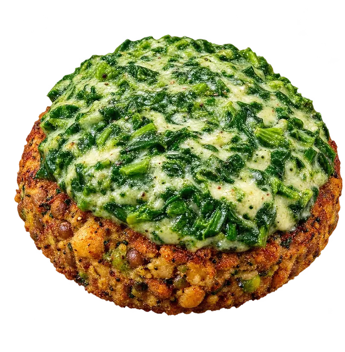 Hamburguesa premium de acelga de X+Vida: medallón vegano de legumbres con muzzarella vegana